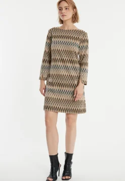 Fashion Ana Alcazar Schwarz-Gold-Beiges Tunikakleid Penalle Mehrfarbig